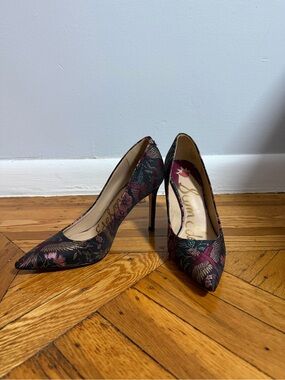 Sam Edelman Burgundy Floral Pointed-Toe Stiletto Heels